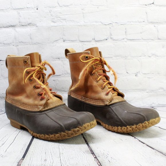 LL Bean 8'' Brown Leather Thinsulate Waterproof Lace Up Duck Boots M 9 L 11 - Picture 3 of 9